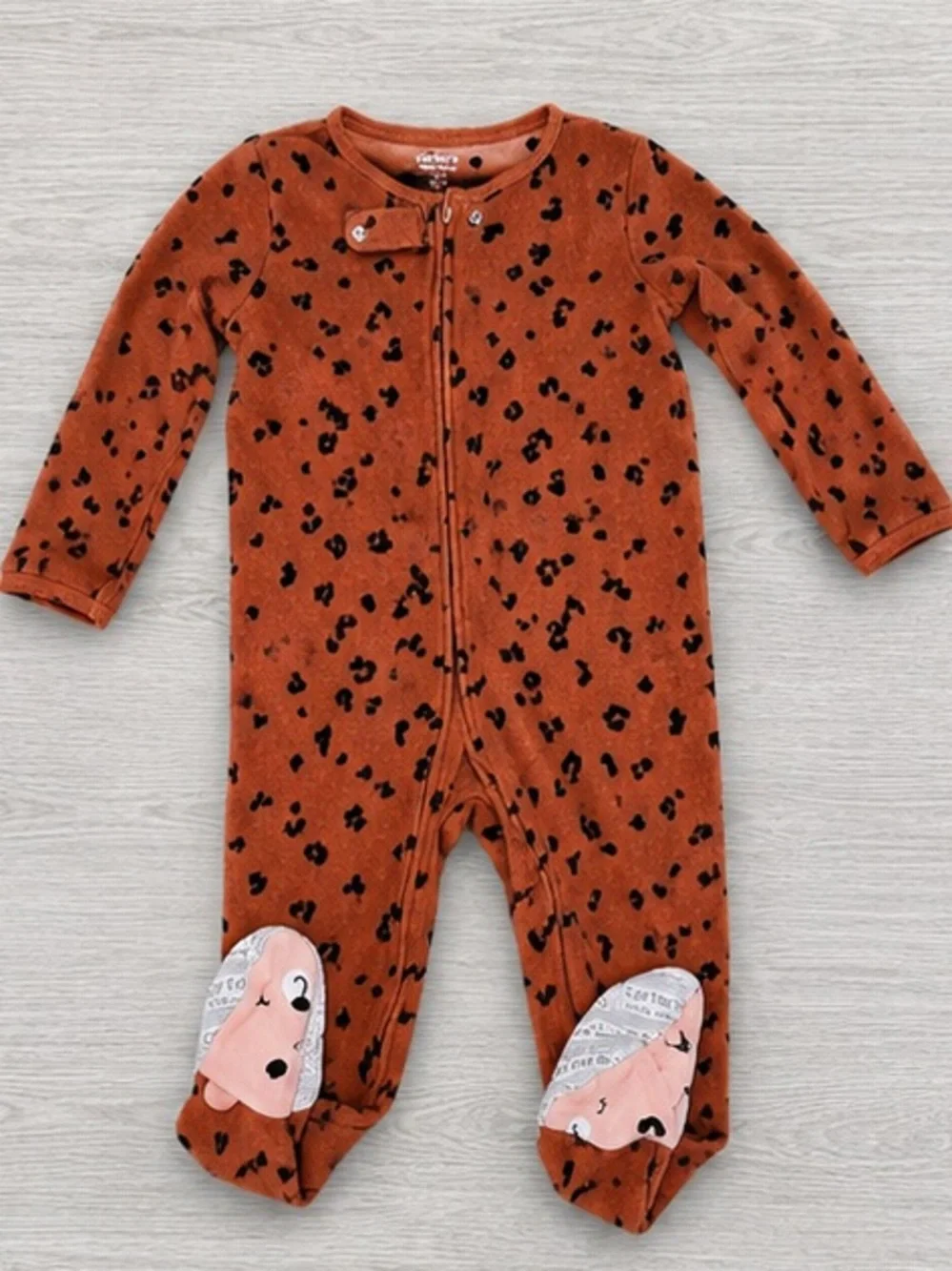 Carters Kids Rust Leopard Print One-Piece Footed Pajamas